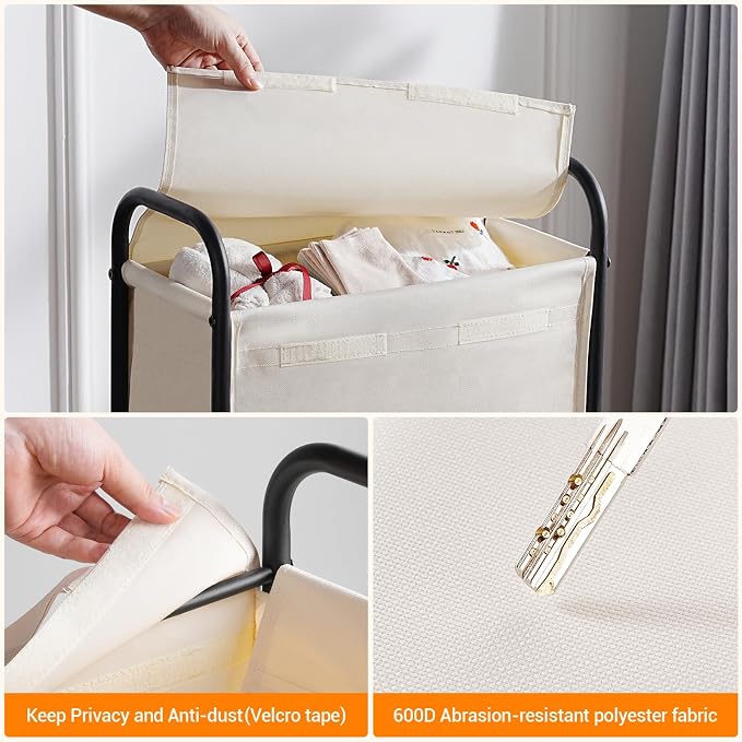 ELYKEN Slim Laundry Hamper with Lid & Wheels, 50L Rolling Laundry Basket | 7.9" Narrow Design, 50L, Removable Liner Bag, Lockable Wheels, Space Saving Clothes Hamper for Bathroom, Bedroom, Closet - Image 5