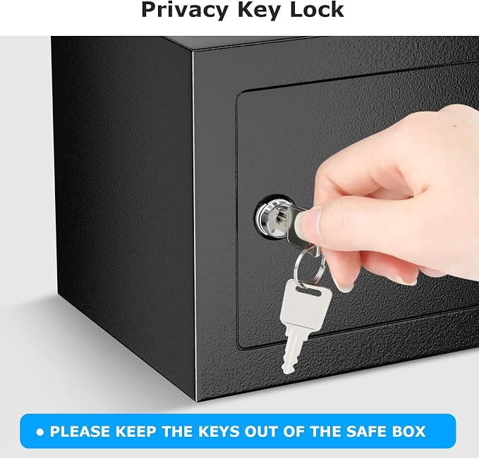 Bonsaii Safe Box with Key Lock, Steel Security Lock Box, 0.23 Cubic Feet, 9.06" W x 6.69" D x 6.69" H, Small Hidden Safe for Cash Jewelry | SPCC steel, 9.06x6.69x6.69 in, pry-resistant door & hidden hinges, pre-drilled for shelf/drawer/closet, includes... - Image 4