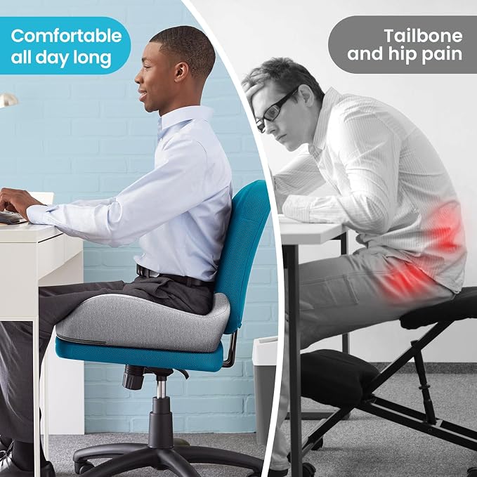 Benazcap Seat Cushion, Memory Foam Cushion for Office Chair - Ergonomic Chair Cushions for Tailbone Pain Relief, Sciatica & Back Support, Office Chair Cushion & Car Seat Cushion, Grey - Image 7