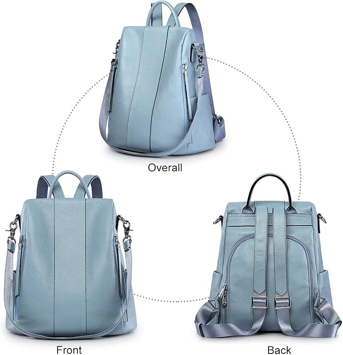 S-ZONE Leather Backpack Purses for Women Antitheft Rucksack Shoulder Bag Medium | Genuine Leather, Medium Fits 9.7-inch Tablet, for Work Travel Daily Commute, Multi Pockets, Adjustable Dual Straps - Image 6