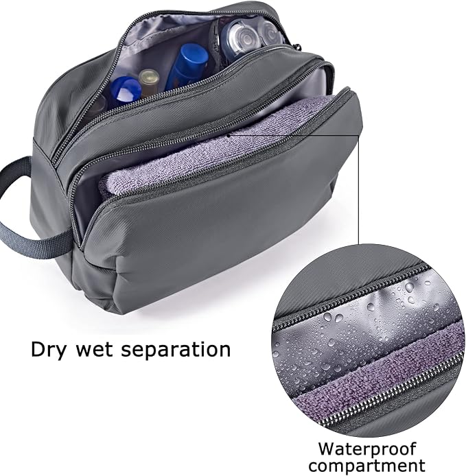 BAGSMART Toiletry Bag for Men, Travel Toiletry Organizer Dopp Kit Water-resistant Shaving Bag for Toiletries Accessories, Door Room Essentials,Grey-basic - Image 3