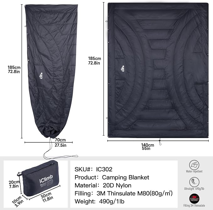 3M Thinsulate Insulation Warm Camping Blanket Ultralight Compact - Image 8