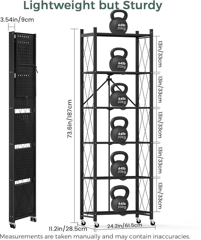 DEANIC 6-Shelf Folding Bookcase with Wheels, Heavy Duty Storage Shelves, Freestanding Metal Wire Shelving Unit for Living Room, Office, Kitchen, Basement, Pantry (Black) - Image 2