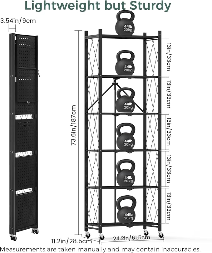DEANIC 6-Shelf Folding Bookcase with Wheels, Heavy Duty Storage Shelves, Freestanding Metal Wire Shelving Unit for Living Room, Office, Kitchen, Basement, Pantry (Black 2 Pack) - Image 2
