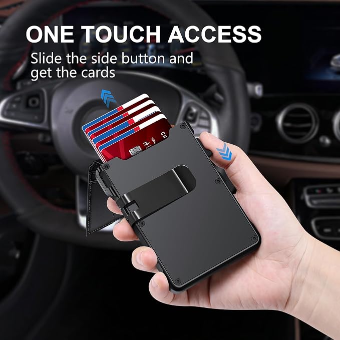 KIKVES Airtag Wallet for Men, Mens Smart Wallet for Air Tag RFID Blocking, Minimalist Bifold Pop Up Aluminum Credit Card Case Holder 12+ Cards with ID Window, Gift for Men, No Airtag Included, Black - Image 2