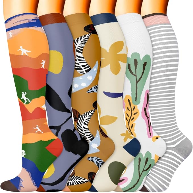 Sooverki Compression Socks for Women & Men 6 Pairs is Best Supportive Knee High Stockings for Circulation, Travel, Nurses by Sooverki