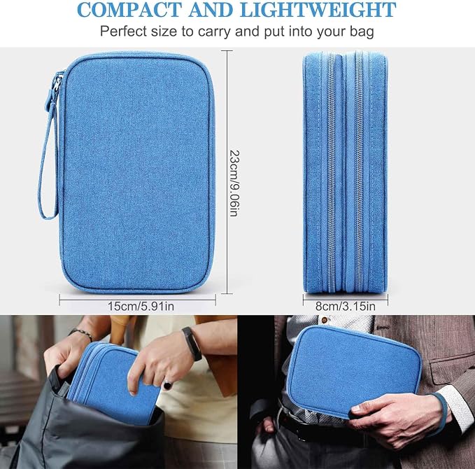 FYY Electronic Organizer, Travel Tech Pouch Bag, Large, Cyan | Wrist Strap, Waterproof, Double Layers Portable Electronics Travel Carrying Case for Cord, Charger, Daily Business Trips Use - Image 2