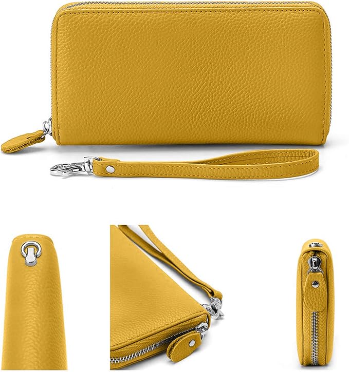 Moflycom Womens Wallet RFID Blocking Genuine Leather Zip Around Wallet Clutch Wristlet Travel Long Purse for Women - Image 3