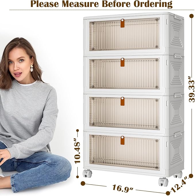 YFXCVSL 4 Tier Plastic Storage Bins with Lid 36QT, Stackable Storage Bins | Plastic Storage Bins with Wheels, Folding Storage Boxes, Organizers and Storage for Living Room,Office,Dorm - Image 4