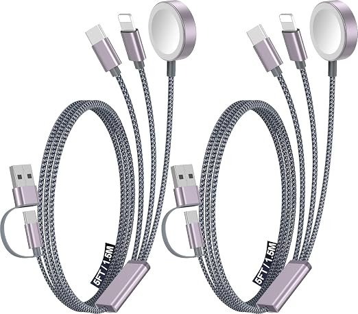 2Pack Travel Essentials for Apple Watch Charger,3-in-2 Multi Charging Cable | Cruise Vacation Camping Essentials for iPhone Charger,Type C/Lightning for iWatch,iPhone 17-12,Xbox Series X&S-5FT Gray by Accessoriesforphoneandelectricproducts