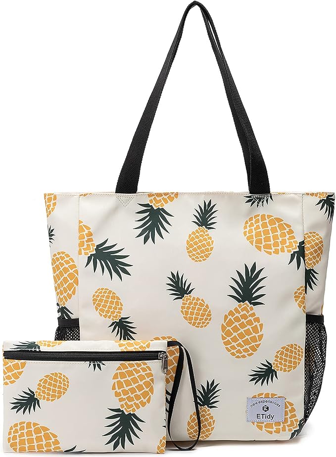 ETidy Large Capacity Foldable Tote Bag With Zipper | Water-resistant, Lightweight, Sandproof, Beach Bag, Gym Bag, Travel Shopping Bag by ETidy