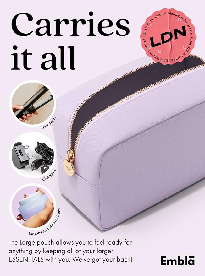 Embla Large Makeup Bag and Waterproof Nylon Travel Toiletry Bag, Large Capacity Cosmetic Zipper Pouch, Lavender - Image 4