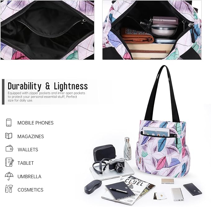HUA ANGEL Floral Tote Bag - Casual Shoulder Bag Daily Tote Bag with Zipper Gym Travel Shopping Work Handbag for Women - Image 5