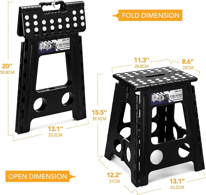 Delxo 16 Inch Folding Step Stool,Foldable Step Stool for Adults Black | Step Stool with Safety Lock,Portable Collapsible Step Stool,Non-slip Folding Stools for Kitchen Bathroom Bedroom Garden 1PC - Image 6