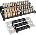 Spice Rack Organizer for Cabinet, 3-Tier Expandable 14.37"–26.02" Seasoning Organizer Shelf – Sturdy Metal Spicy Shelf for Jar & Bottle Storage in Kitchen Cabinet & Pantry, Black by Umomi