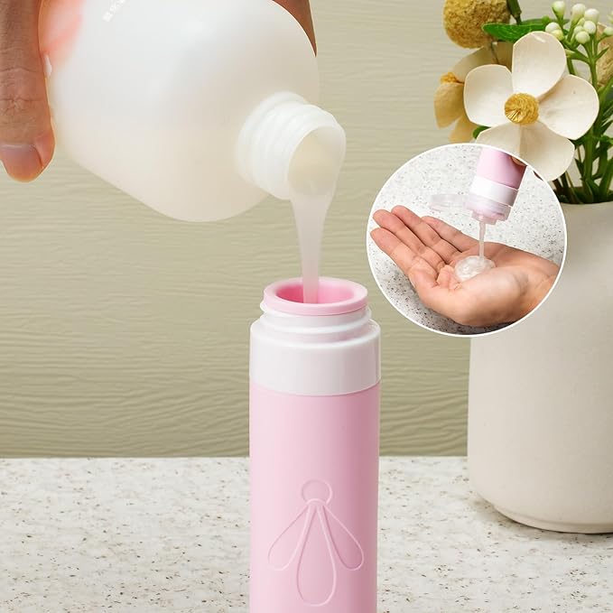 INSFIT travel bottles for toiletries 6 Pack, Leak proof Travel Size Toiletries Containers with toiletry bag, Squeezable Silicone Bottles & Cream Jars, Travel Essentials BPA-Free set for Shampoo - Image 5