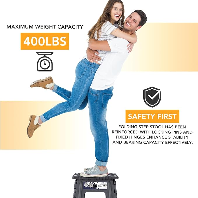Delxo 16 Inch Folding Step Stool,Foldable Step Stool for Adults Dark Grey | Step Stool with Safety Lock,Portable Collapsible Step Stool,Non-slip Folding Stools for Kitchen Bathroom Bedroom Garden 1PC - Image 8