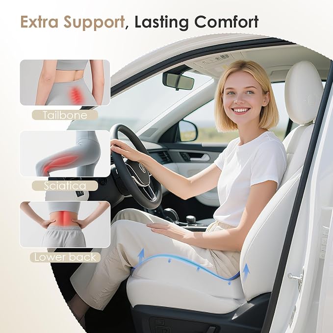 Car Seat Cushion for Driving, Memory Foam Seat Cushion for Car Office Chair, Ergonomic Office Seat Chair Cushion for Sciatica Pain Relief, Larger Car Seat Cushion for Trunk - Gray - Image 4