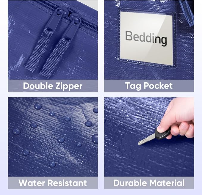 TICONN 8 Pack Extra Large Moving Bags Heavy Duty with Zippers & Carrying Handles, Durable Storage Bags Moving Boxes for Closet Organizers and Storage (8 Pack, Navy) - Image 6