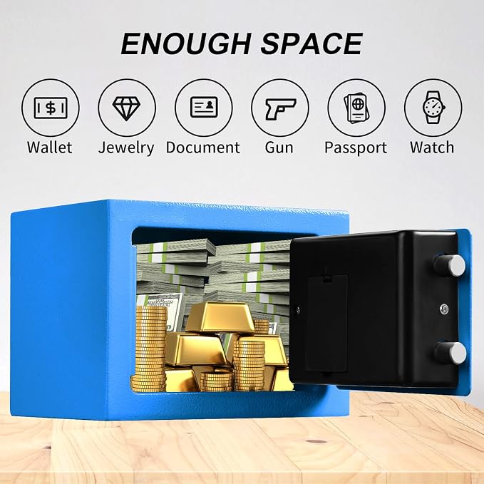 TENAMIC Safe Box 0.23 Cubic Feet Electronic Digital Security Box, Keypad Lock Box Cabinet Safes, Mini Safe Suitable for Office Hotel Home Safe, Blue - Image 5