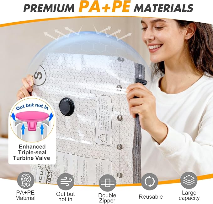 Vacuum Bags for Travel with Rechargeable Pump, 12 Pack Compression Packing Bags with 35KPA Electric Pump, 80% Space Saver for Clothes, Vacuum Seal Bags fo Carry-on Luggage Suitcase - Image 5