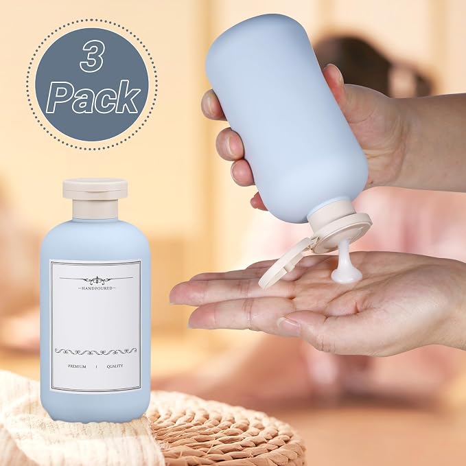 10oz Travel Shampoo Bottle, Empty Plastic Squeeze Bottles with Flip Cap, Lotion Container for Toiletries Travel Size Shampoo and Conditioner (3 PACK BLUE) - Image 5