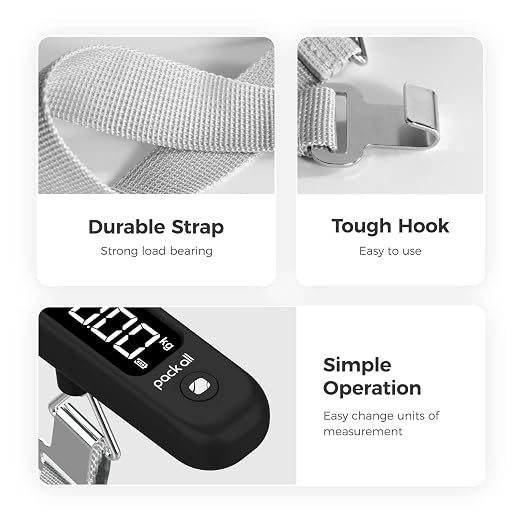 pack all Digital Luggage Scale for Travel, 110Lbs Capacity, 0.1Lb Precision | Handheld, Backlit LCD Display, Lb/Kg/Oz Conversion, Tare Function, Battery Included, Black - Image 7