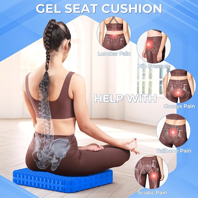TushGuard Gel Seat Cushion for Long Sitting, Breathable Thick Patent Design | Enlarged Cooling Chair Pad for Office Chair, Wheelchair, Desk Chair, Supportive Car Cushion (Standard, Black+Blue) - Image 6