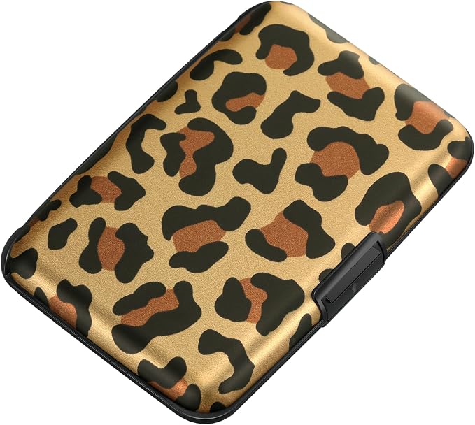 Mini RFID Aluminum Wallet Credit Cards Holder Business Card Case Metal ID Case for Men Women（Leopard by ELFISH