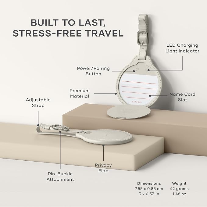 Satechi FindAll Luggage Tag, Find My Compatible, TSA-Friendly, Sand | Bluetooth Tracker, airport tracking, left-behind alerts, loud audible chime, wireless rechargeable, for iPhone, iPad, Mac - Image 6