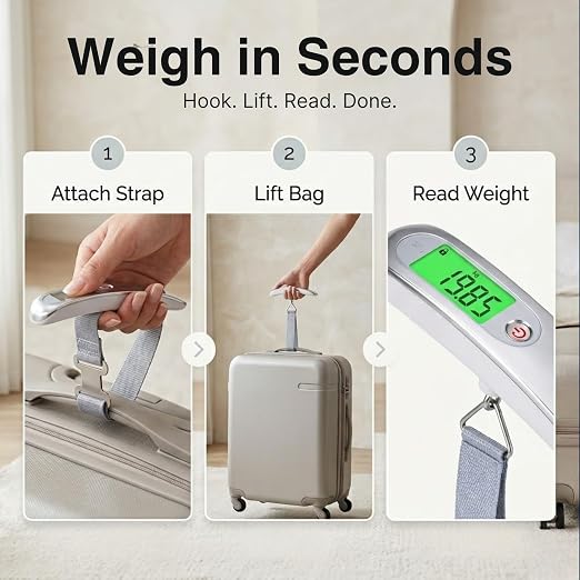 CINCY Digital Luggage Scale 110lb/50kg – High-Accuracy Travel Luggage Weight Scale with Backlit LCD, Auto-Lock, 4 Units & Durable Strap – Portable Suitcase Scale for Travel & Baggage Fee Prevention - Image 5