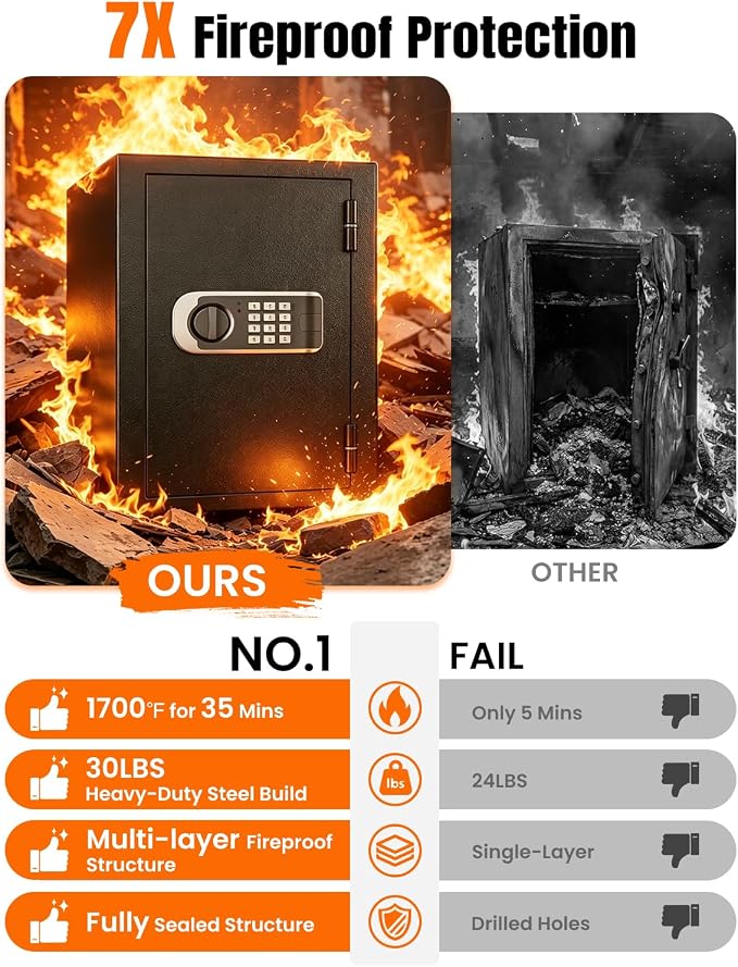  2026 Fireproof Safes for Home| 1700°F 35-Min Protection | 2.8 Cuft Fire Proof Safes with Digital Keypad, Smart Alarm, Bolt-Down Design| Safety Box For Documents Jewelry Electronics - Image 2