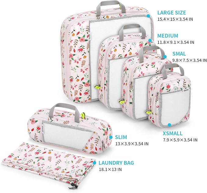 Gonex Compression Packing Cubes for Travel, Mesh Bags Luggage Organizers | Set of 4/5/6/7/10 for Essentials, Extensible, Fits 20"Carry-on Suitcases, See-through Mesh, Double Zipper Compression - Image 4