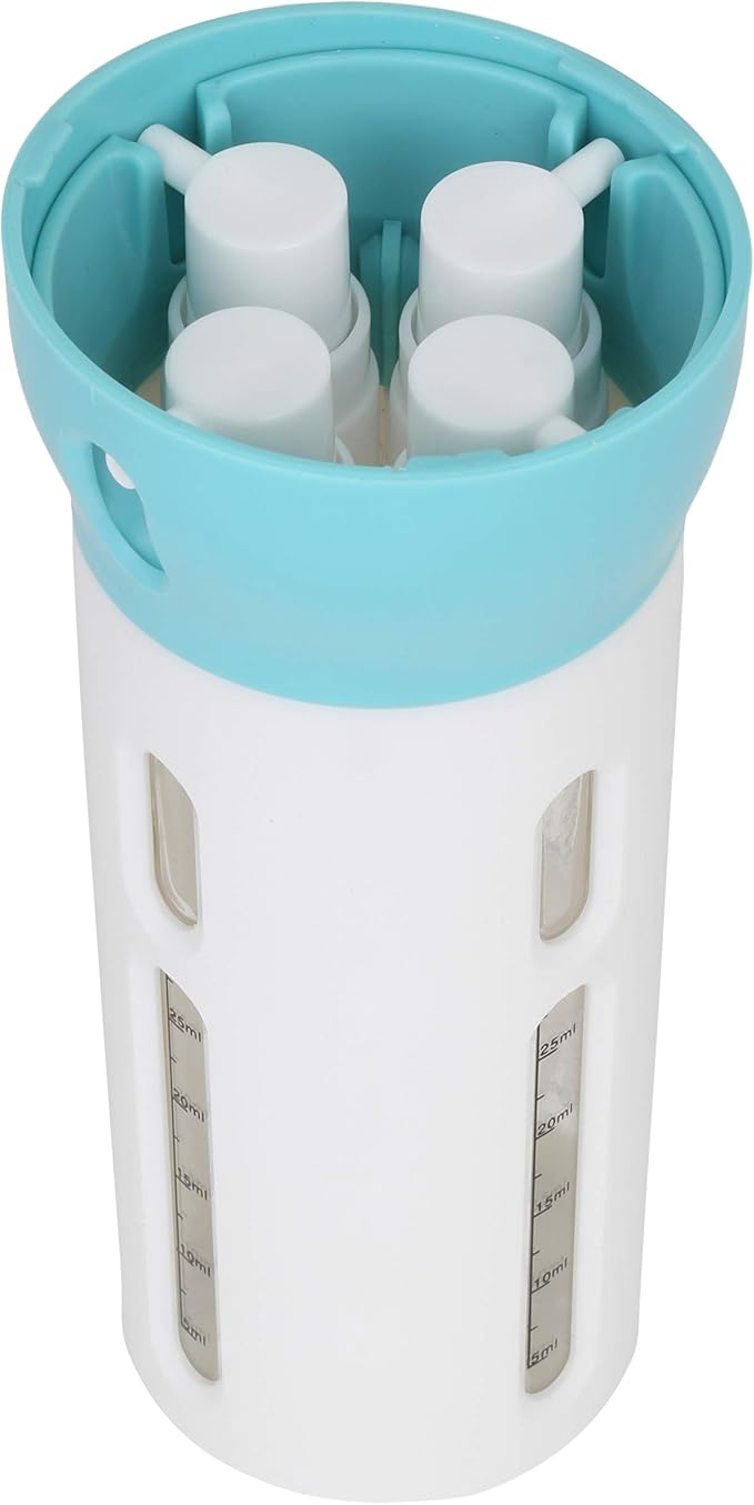 Travigo 4-in-1 Travel Dispenser Bottle, TSA Approved, Leak Proof, Four Reusable 1.4 oz. (40 mL) Toiletry Containers for Shampoo, Conditioner, Soap, Lotion, Skincare (Blue) - Image 7