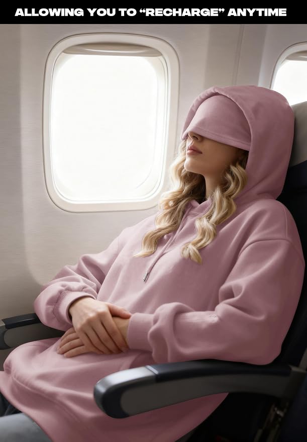 Unisex Travel Hoodie with Eyemask Fleece Sweatshirt Fall Winter | Airplane Hoodie with Multi Pockets & Eye mask Womens Sweatshirts Comfort Pullover Fleece Sweaters Fashion Tops for Couples - Image 2