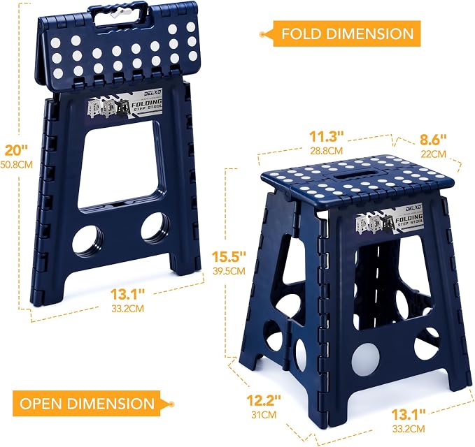 Delxo 16 Inch Folding Step Stool,Foldable Step Stool for Adults Blue | Step Stool with Safety Lock,Portable Collapsible Step Stool,Non-slip Folding Stools for Kitchen Bathroom Bedroom Garden 1PC - Image 5