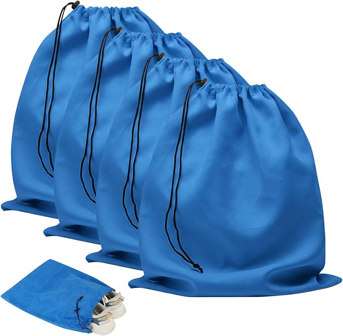 4 Pcs Travel Shoe Bags for Packing with Drawstring,17.7" x 13.8",Blue | Dust Resistant,Machine Washable & Reusable Storage Pouch,Drawstring Closure,Travel Essentials for Women & Men by LAKEOFFIRE