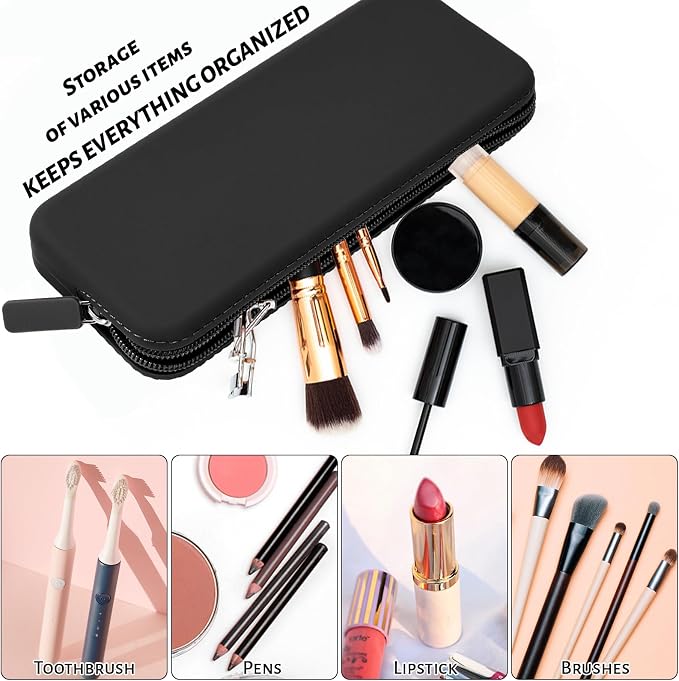 Travel Makeup Brush Holder, Silicone Makeup Brush Bag with Zipper Closure, Makeup Brushes Organizer Case Washable Makeup Pouch Holder Case for Daily, Work, Essentials（Black） - Image 2