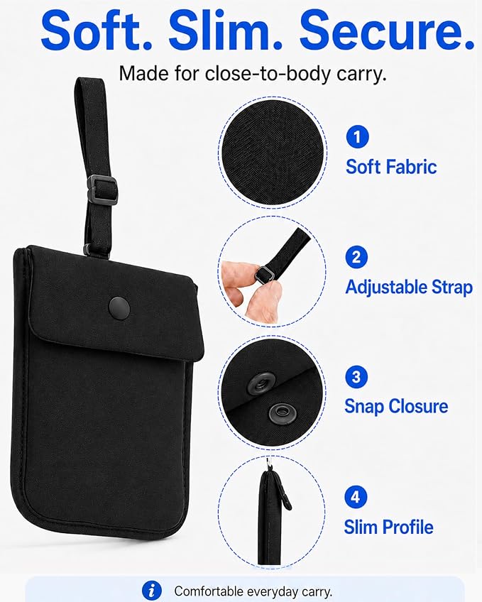 RFID-Blocking Travel Bra Wallet, Hidden Money Pouch with Elastic Strap | Ideal Secret to Pocket Protect Your Credit Cards, Cash and Valuables Under-Clothes, Black, Bamneat - Image 3