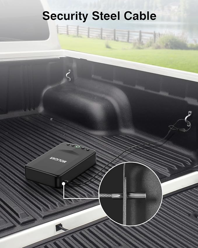 Biometric Gun Safe Small Fingerprint Pistol Case for Car,Fits 1-2 Handguns | Portable Travel Gun Case,3 Ways Quick Access Pistol Safe,Security Cable,Power Supply,Vehicle,Nightstand,Bedside,Drawer - Image 4