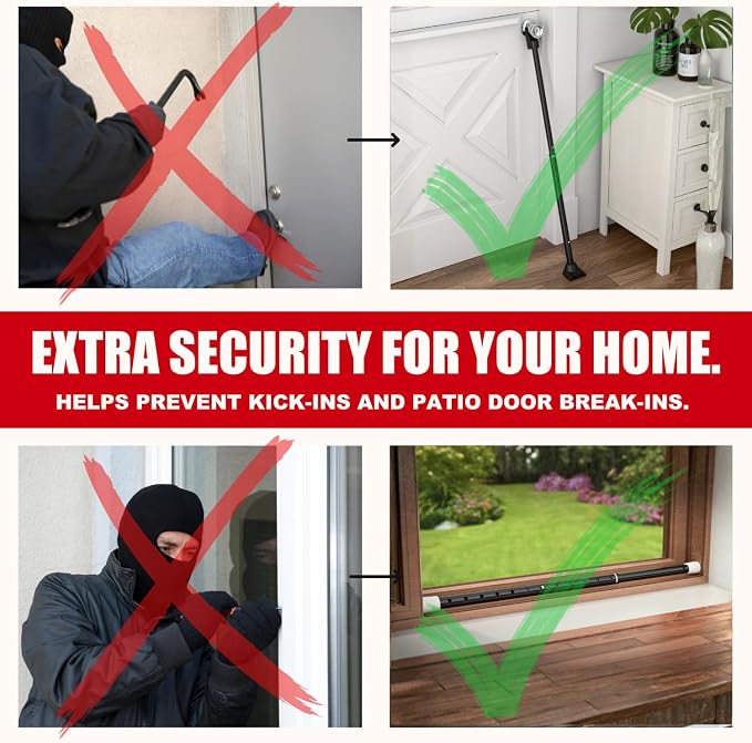 SecurityMan 2-in-1 Door Security Bar & Sliding Patio Door Security Bar (2 Pack) via Interchangeable Caps - Constructed of High Grade Iron - Black - Image 6