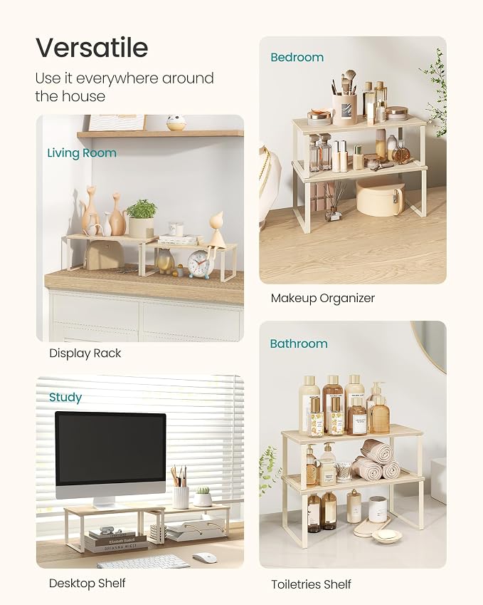 SONGMICS Cabinet Organizer Shelf, Set of 2 Spice Rack, Kitchen Storage | Kitchen Counter Storage Spice Rack, Particleboard, Steel, Travertine Beige and Cream White, BYSTRO Collection UKCS025L01 - Image 5