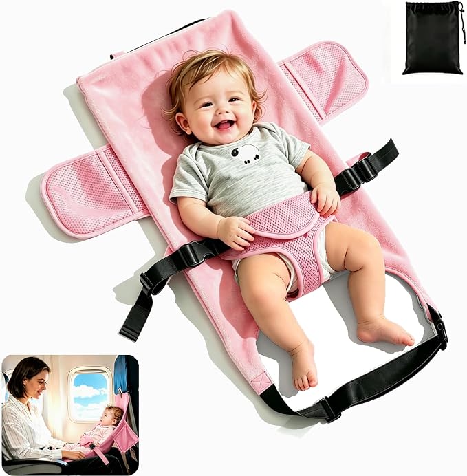 Toddler Airplane Bed, Pink, Baby Travel Essentials, 31 * 17Inch | Portable Seat Extender Travel Bed for Kids, Soft Baby Travel Essentials for Flying, Long Flight Must Haves Footrest by Unknown