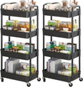 Sywhitta 4-Tier Plastic Rolling Utility Cart with Handle, Multi-Functional Storage Trolley for Office, Living Room, Kitchen, Movable Storage Organizer with Wheels, Black (Pack of 2) by haseverythingyouneed