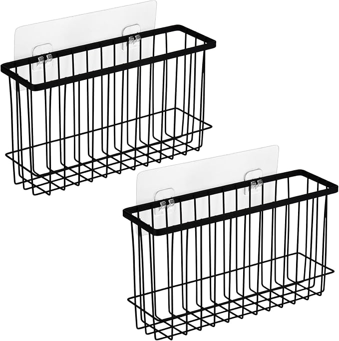 Toplife Wall Door Adhesive Kitchen Wrap Organizer Rack, No Drilling, Black, 2 Pack by Toplife