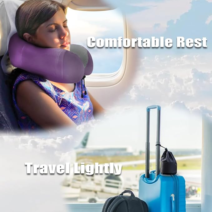 Travel Pillow, Memory Foam Neck Pillow for Traveling, U Shape Neck Pillow Airplane Portable Flight Pillow Travel Kit with 5D Contoured Eye Masks and Earplug for Plane Train Car Home Office - Image 7