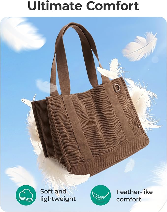 BAGSMART Corduroy Tote Bag for Women, Small College Teacher Laptop Handbag | Fits 14 inch Laptop, 40oz Tumbler Holder, Soft Corduroy Bag with Crossbody Strap for Daily, Work, Flight Travel, Hand Wash - Image 7