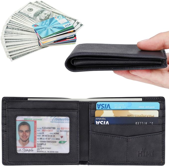HIMI Wallet for Men-Genuine Leather RFID Blocking Bifold Stylish Wallet With 2 ID Window - Image 2