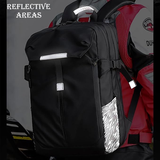 Motorcycle Backpack, 17'' Laptop Compartment, High-Density Nylon, Adjustable Helmet Holder, Reflective, Waterproof for Outdoor Enthusiasts | Motorcycle Helmet Storage Backpack Also Fit Basketball Football Soccer,Reflective, Riding & Daily Commute Gift ... - Image 6