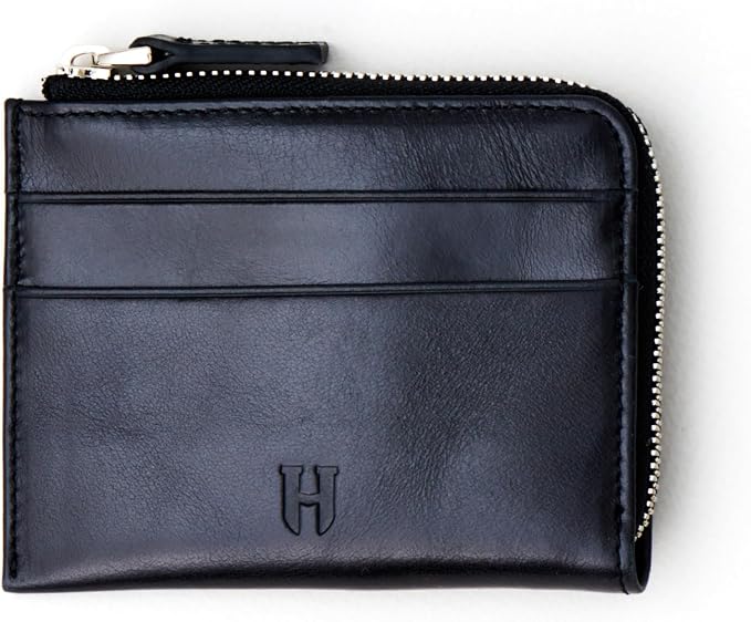 RFID Blocking Zipper Wallet, Slim Business Card Holder, Men & Women, Handcrafted Full-Grain Leather, Gift Box & Pouch, Christmas & Birthday, Black - Image 7